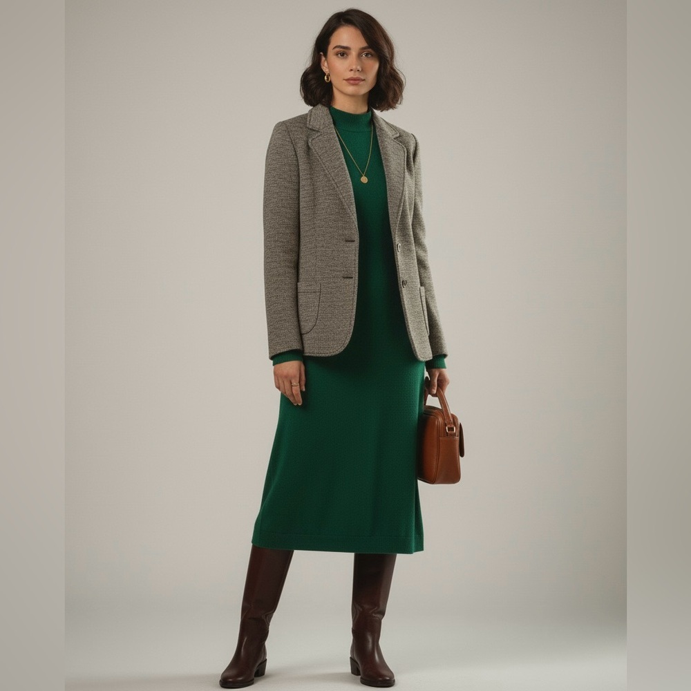 Riani Wool Blend Blazer Grey Tweed Single-Breasted Jacket Dark Academia Preppy